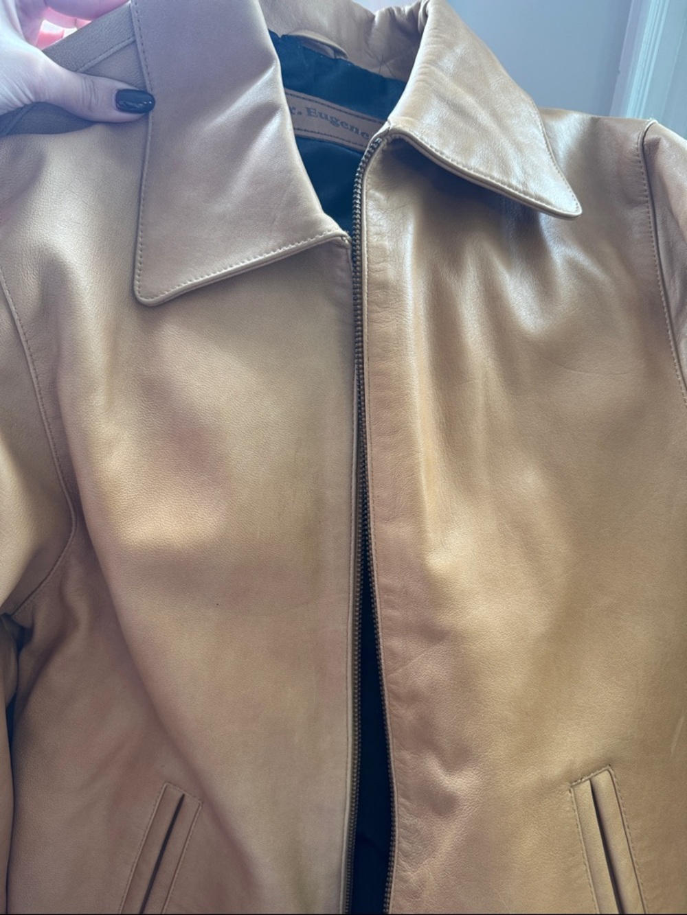 Leather Zip-Front Jacket in Camel